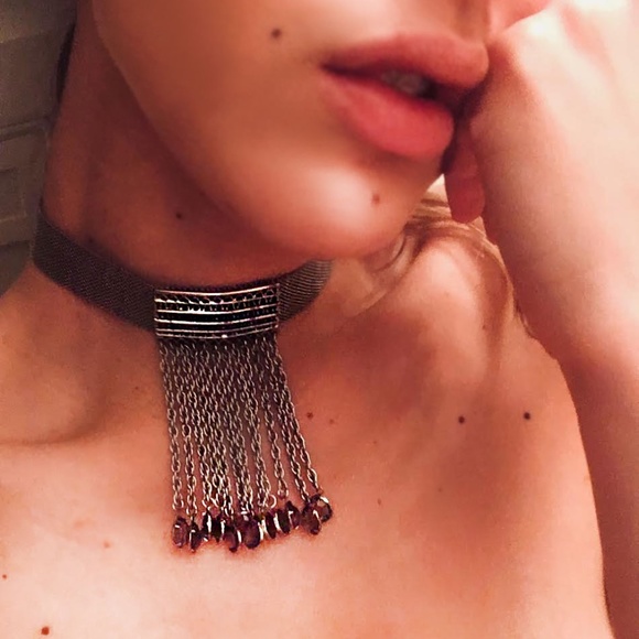 Silver Victorian Chainmail Choker Chain Fringe with Quartz Beads - Picture 2 of 6